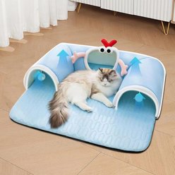 NonoPets 3-in-1 Durable Polyester Cooling Bed Cat, Rabbit & Hamster Tunnel & Play Mat with Blanket, Blue, Medium