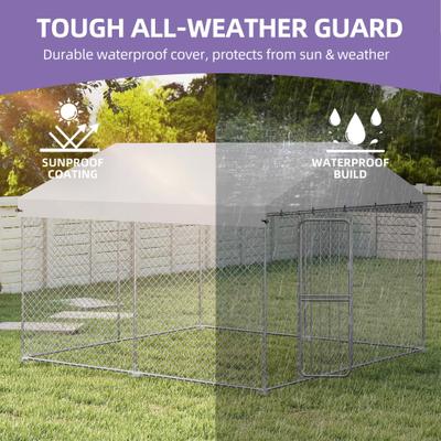 Show full view: Wooflex Outdoor Heavy Duty Playpen Cage Enclosure Dog Run Kennel with Waterproof Cover Steel, Silver, 10 x 10-ft slide 5 of 6