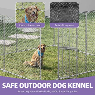 Show full view: Wooflex Outdoor Heavy Duty Playpen Cage Enclosure Dog Run Kennel with Waterproof Cover Steel, Silver, 10 x 10-ft slide 4 of 6