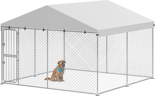 Show full view: Wooflex Outdoor Heavy Duty Playpen Cage Enclosure Dog Run Kennel with Waterproof Cover Steel, Silver, 10 x 10-ft slide 6 of 6
