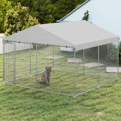 Wooflex Outdoor Heavy Duty Playpen Cage Enclosure Dog Run Kennel with Waterproof Cover Steel, Silver, 10 x 10-ft