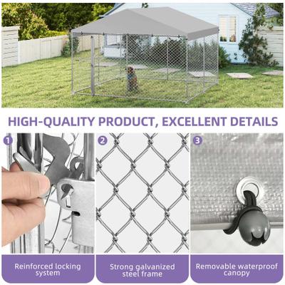 Show full view: Wooflex Outdoor Heavy Duty Playpen Cage Enclosure Dog Run Kennel with Waterproof Cover Steel, Silver, 10 x 10-ft slide 3 of 6