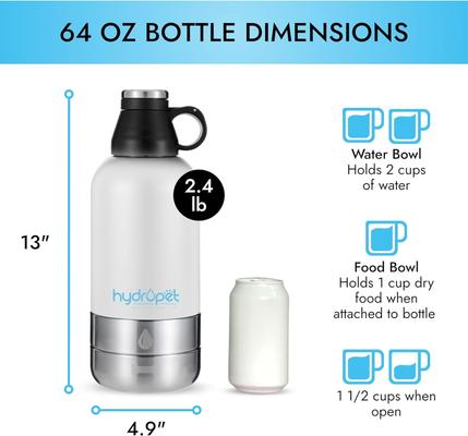 Show full view: Pet Vet Products HydroPet Stainless Steel Dog Water Bottle with Dual Dog Bowls, 64-fl oz slide 7 of 7
