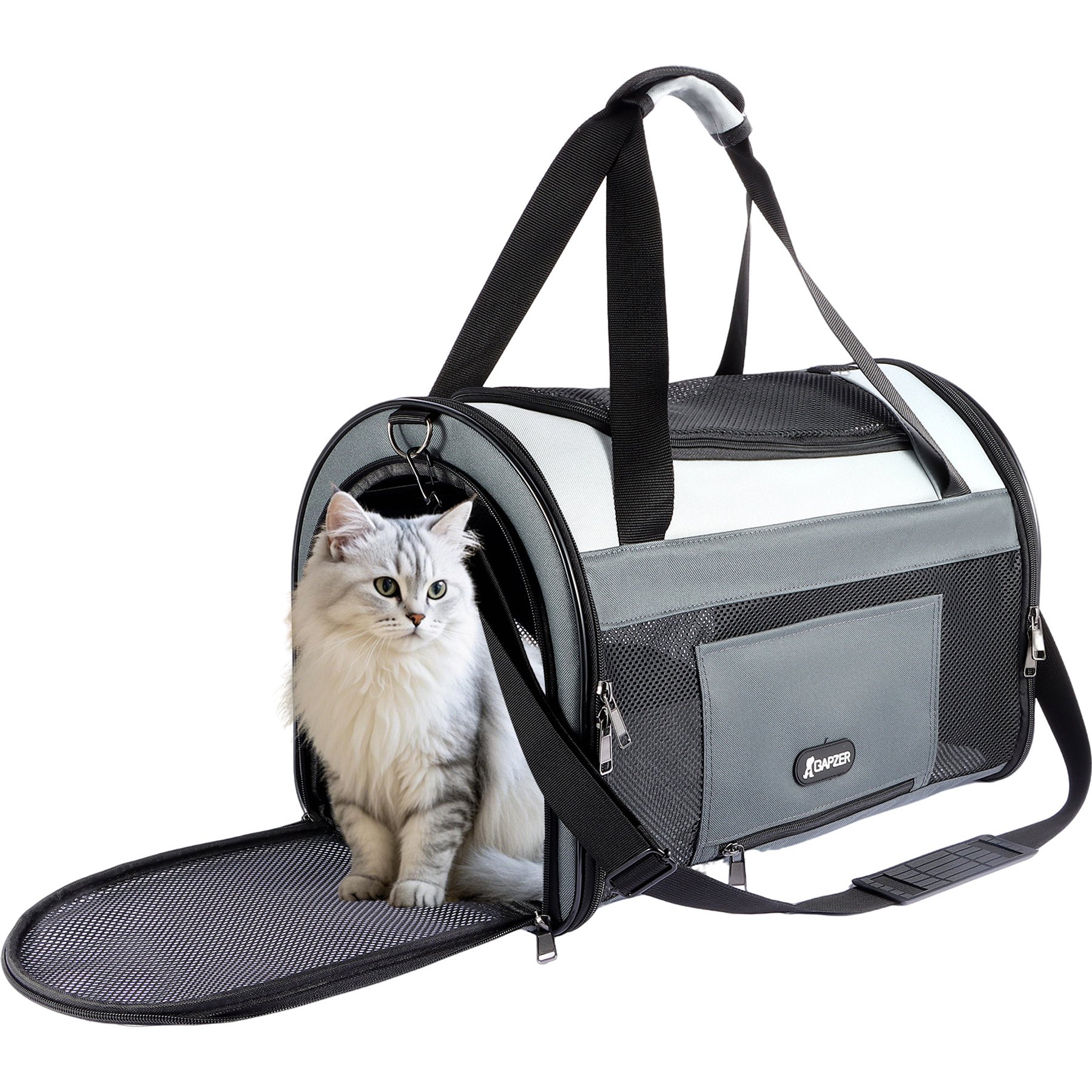 DOPZER Soft Sided Collapsible Airline Approved Dog & Cat Carrier Bag, 18.8 x 11.8 x 12.6-in, Grey
