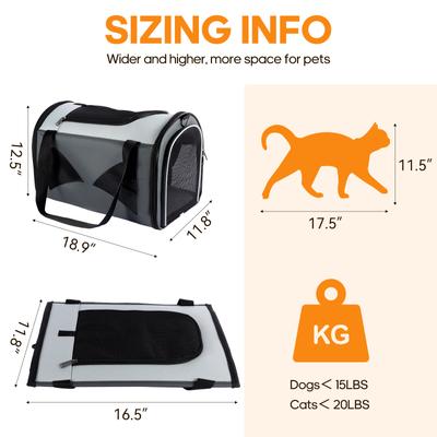 Show full view: Gapzer Soft Sided Collapsible Airline Approved Dog & Cat Carrier Bag, 18.8 x 11.8 x 12.6-in, Grey slide 2 of 9