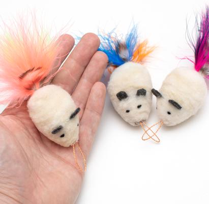 Show full view: Cat Lures Wooly Feather Mouse Teaser Cat Toy, 3 count slide 3 of 5