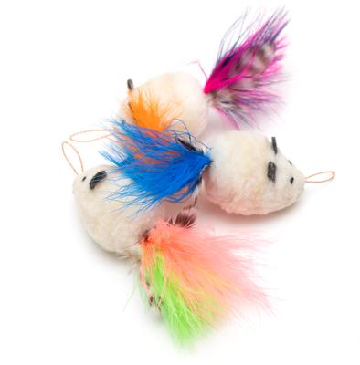Show full view: Cat Lures Wooly Feather Mouse Teaser Cat Toy, 3 count slide 2 of 5