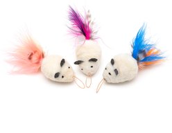 Cat Lures Wooly Feather Mouse Teaser Cat Toy, 3 count
