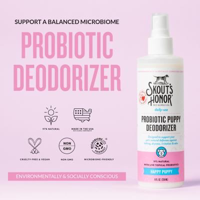 Show full view: Skout's Honor Happy Puppy Probiotic Daily Use Cat & Dog Deodorizing Spray, 8-fl oz bottle slide 3 of 11