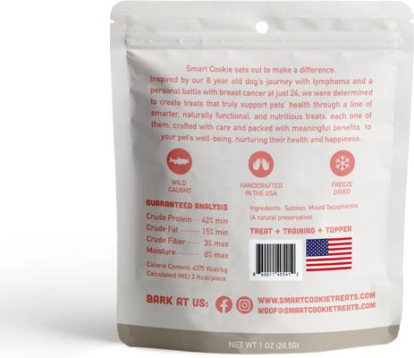 Show full view: Smart Cookie Barkery Salmon Grain-Free Freeze-Dried Cat Treats, 1-oz bag slide 3 of 9