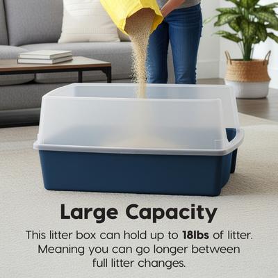 Show full view: IRIS Open Top Cat Litter Box with Scatter Shield, XX-Large, Navy slide 4 of 8