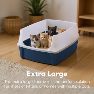 IRIS Open Top Cat Litter Box with Scatter Shield, XX-Large, Navy
