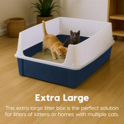 Show full view: IRIS Open Top Cat Litter Box with Scatter Shield, XX-Large, Navy slide 5 of 8