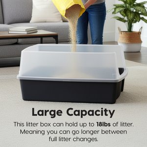 IRIS Open Top Cat Litter Box with Scatter Shield, XX-Large, Black