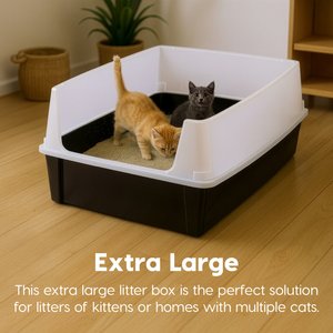 IRIS Open Top Cat Litter Box with Scatter Shield, XX-Large, Black