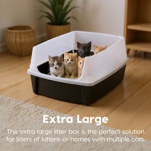 IRIS Open Top Cat Litter Box with Scatter Shield, XX-Large, Black