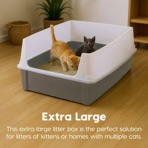 IRIS Open Top Cat Litter Box with Scatter Shield, XX-Large, Gray