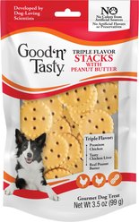 Good 'n' Tasty Triple Flavor Stacks with Peanut Butter, Chicken & Chicken Liver Bite Sized Crunchy Dog Treats, 3.5-oz bag