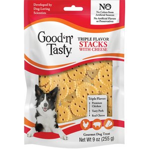 Good 'n' Tasty Triple Flavor Stacks with Cheese, Chicken & Pork Bite Sized Crunchy Dog Treats, 9-oz bag