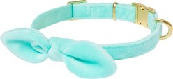 Frisco Velvet Removable Bunny Tie Dog Collar, Turquoise, M: 14 to 20-in neck, 3/4-in wide