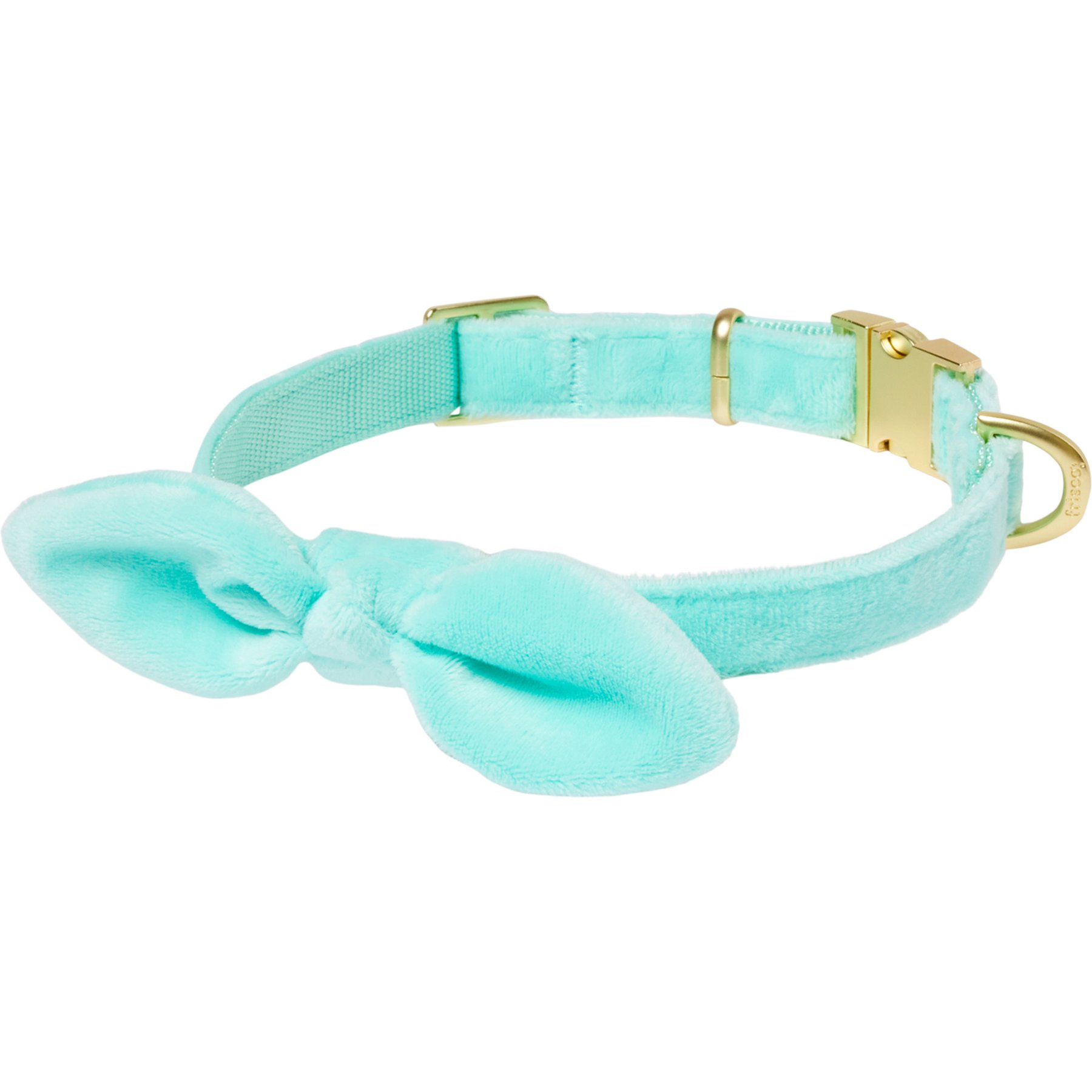 Frisco Velvet Removable Bunny Tie Dog Collar, Turquoise, M: 14 to 20-in neck, 3/4-in wide