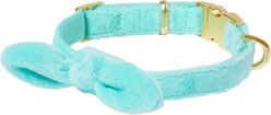 Frisco Velvet Removable Bunny Tie Dog Collar, Turquoise, S: 10 to 14-in neck, 5/8-in wide