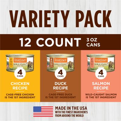 Show full view: Instinct Original Variety Pack Grain-Free Pate Wet Cat Food, 3-oz can, case of 12 slide 4 of 12