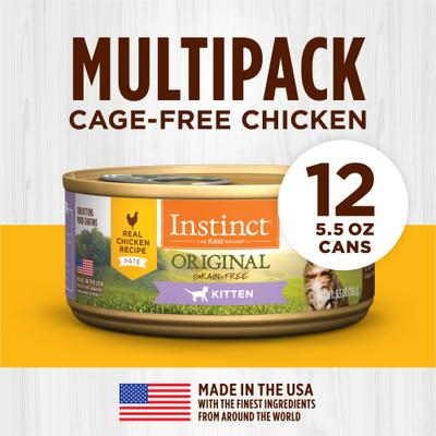 Show full view: Instinct Original Real Chicken Recipe Grain-Free Pate Kitten Wet Cat Food, 5.5-oz can, case of 12 slide 6 of 11