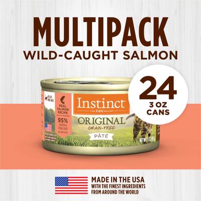 Show full view: Instinct Original Real Salmon Recipe Grain-Free Pate Wet Cat Food, 3-oz can, case of 24 slide 6 of 11