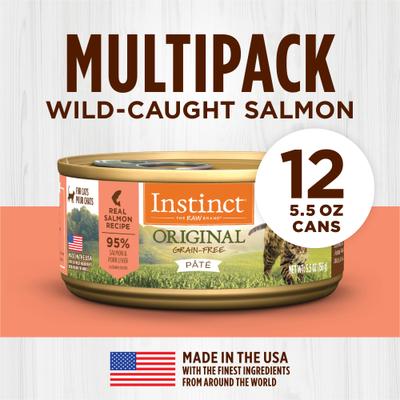 Show full view: Instinct Original Real Salmon Recipe Grain-Free Pate Wet Cat Food, 5.5-oz can, case of 12 slide 6 of 11