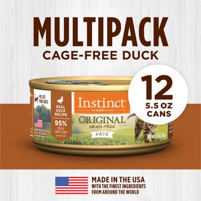 Show full view: Instinct Original Real Duck Recipe Grain-Free Pate Wet Cat Food, 5.5-oz can, case of 12 slide 6 of 11