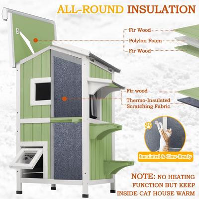 Show full view: Petscosset Insulated Outdoor Wooden Two-Story Cat House, Green slide 4 of 12