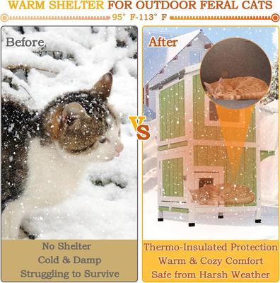 Show full view: Petscosset Insulated Outdoor Wooden Two-Story Cat House, Green slide 5 of 12