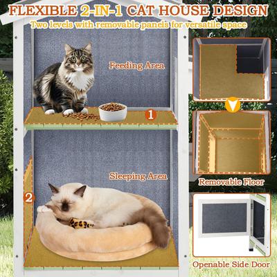 Show full view: Petscosset Insulated Outdoor Wooden Two-Story Cat House, Green slide 6 of 12