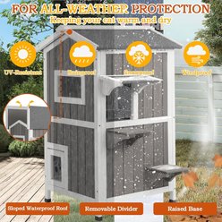 Petscosset Insulated Outdoor Wooden Two-Story Cat House, Gray slide 2 of 9
