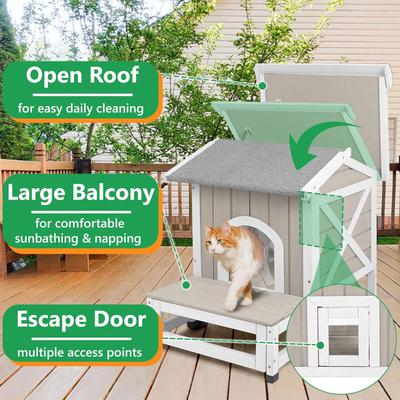 Show full view: Petscosset Outdoor Cat House with Raised Base, Gray slide 3 of 7