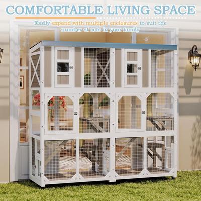 Show full view: Petscosset Wooden Catio Outdoor Cat Enclosure with Wheels, Gray, 64-in slide 7 of 9