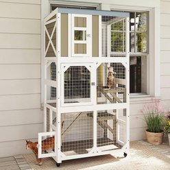 Petscosset Wooden Catio Outdoor Cat Enclosure with Wheels, Gray, 64-in