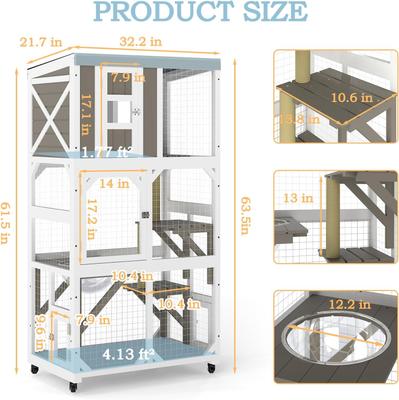 Show full view: Petscosset Wooden Catio Outdoor Cat Enclosure with Wheels, Gray, 64-in slide 2 of 9