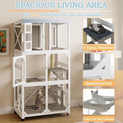 Show full view: Petscosset Wooden Catio Outdoor Cat Enclosure with Wheels, Gray, 64-in slide 3 of 9