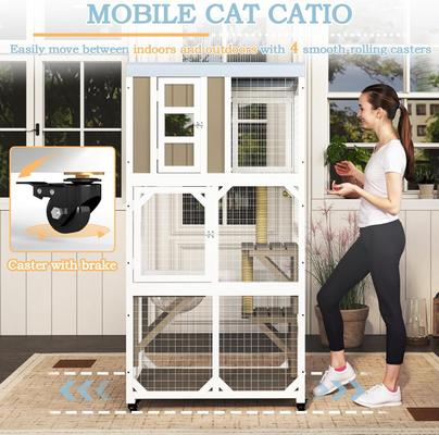 Show full view: Petscosset Wooden Catio Outdoor Cat Enclosure with Wheels, Gray, 64-in slide 5 of 9