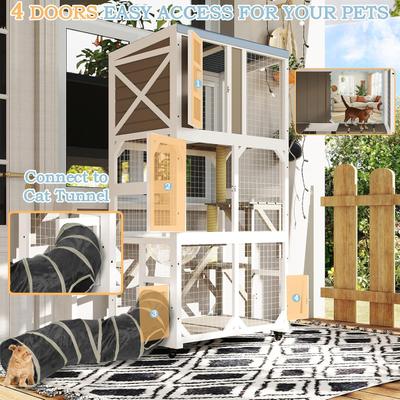 Show full view: Petscosset Wooden Catio Outdoor Cat Enclosure with Wheels, Gray, 64-in slide 4 of 9