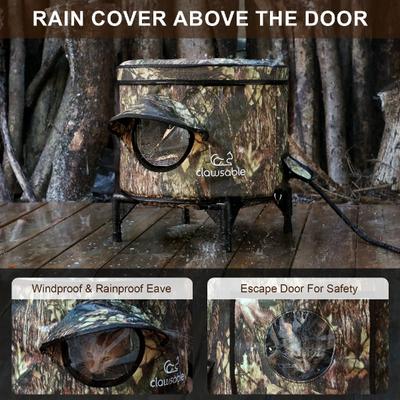 Show full view: Clawsable Elevated Barrel Polyester Cat House with Heating Pad, Leaf Patter, Medium slide 2 of 9