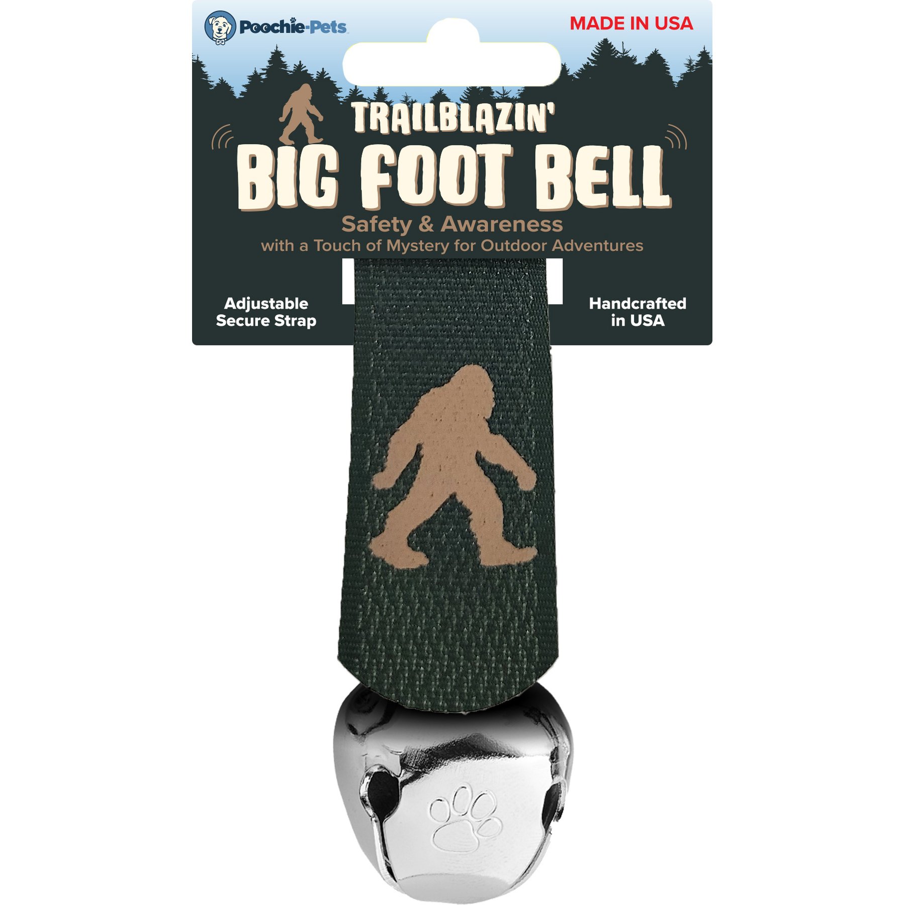 Poochie-Pets TrailBlazin' Dog Collar Bear Bell, Big Foot Green, Large