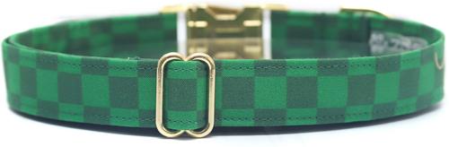 Show full view: Zaley Designs Nice Green Checkered Cotton Dog Collar, Green, Large: 15 to 25-in neck, 1-in wide slide 2 of 5