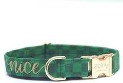 Zaley Designs Nice Green Checkered Cotton Dog Collar, Green, Large: 15 to 25-in neck, 1-in wide