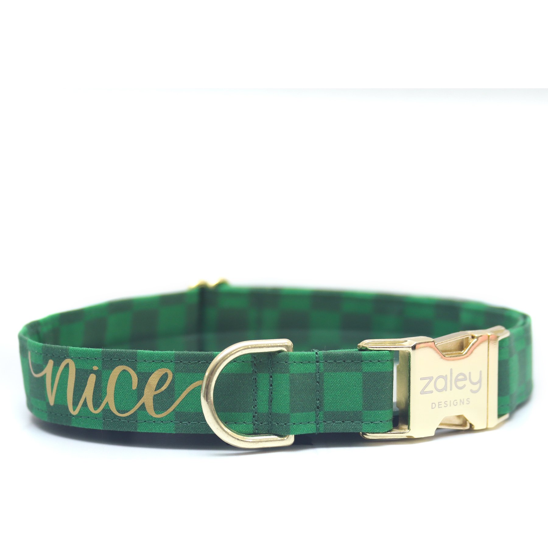Zaley Designs Nice Green Checkered Cotton Dog Collar, Green, Small: 10 to 14-in neck, 3/4-in wide