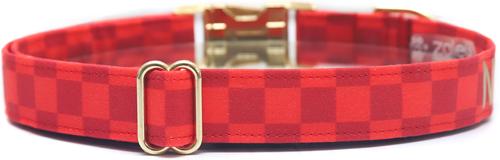 Show full view: Zaley Designs Naughty Checkered Cotton Dog Collar, Red, Large: 15 to 25-in neck, 1-in wide slide 2 of 4