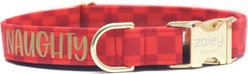 Zaley Designs Naughty Checkered Cotton Dog Collar, Red, Large: 15 to 25-in neck, 1-in wide