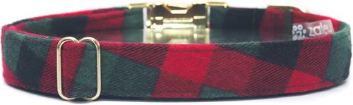 Show full view: Zaley Designs Buffalo Plaid Flannel Dog Collar, Red & Green, X-Small: 8 to 12-in neck, 5/8-in wide slide 2 of 5